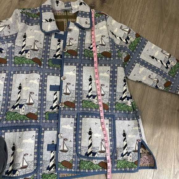 Vtg 90s Blair Nautical Sailboat Lighthouse Tapestry Jacket Lined Sz 2XL Coastal - Picture 11 of 14